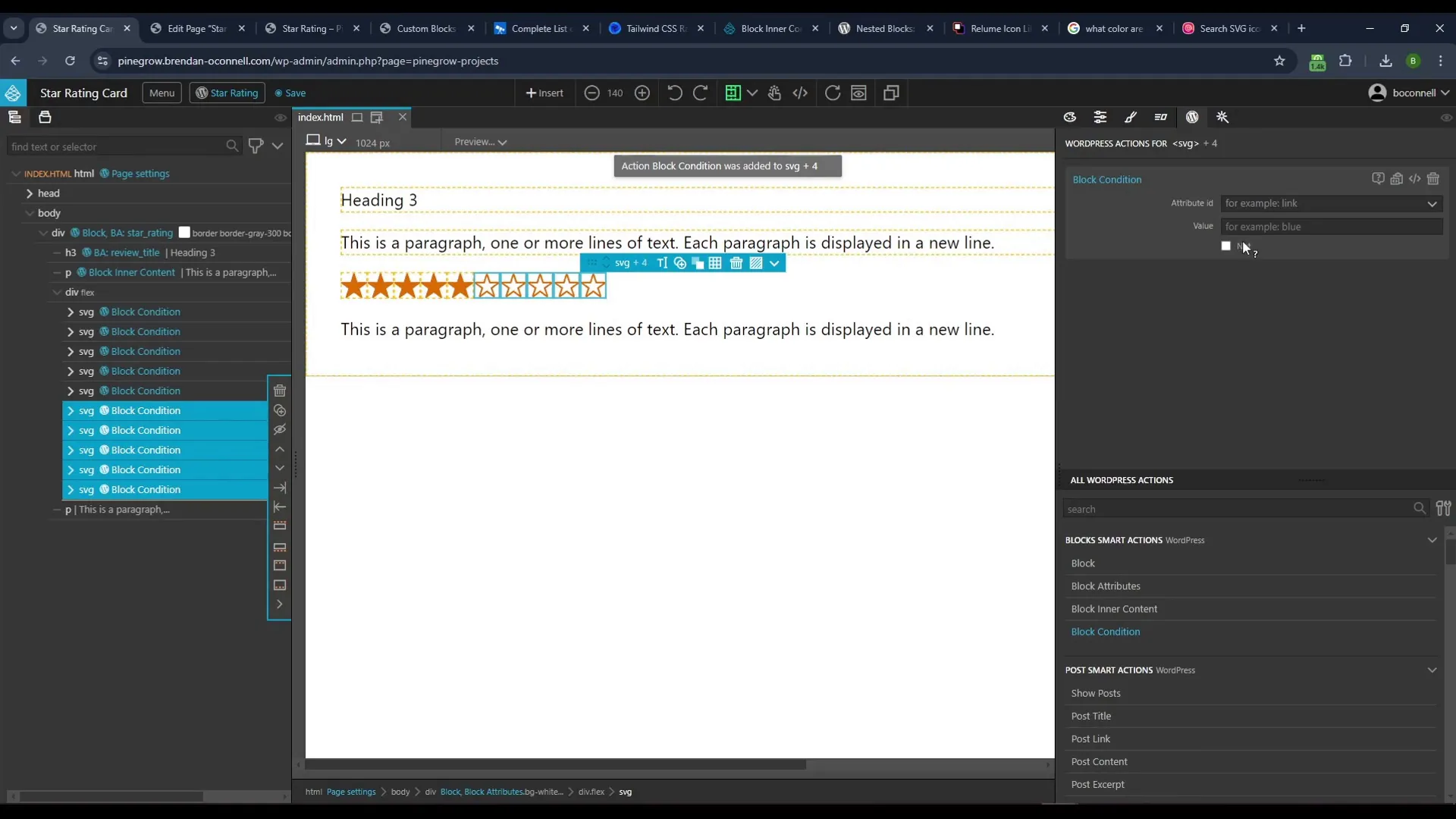 Setting up block conditions for star ratings