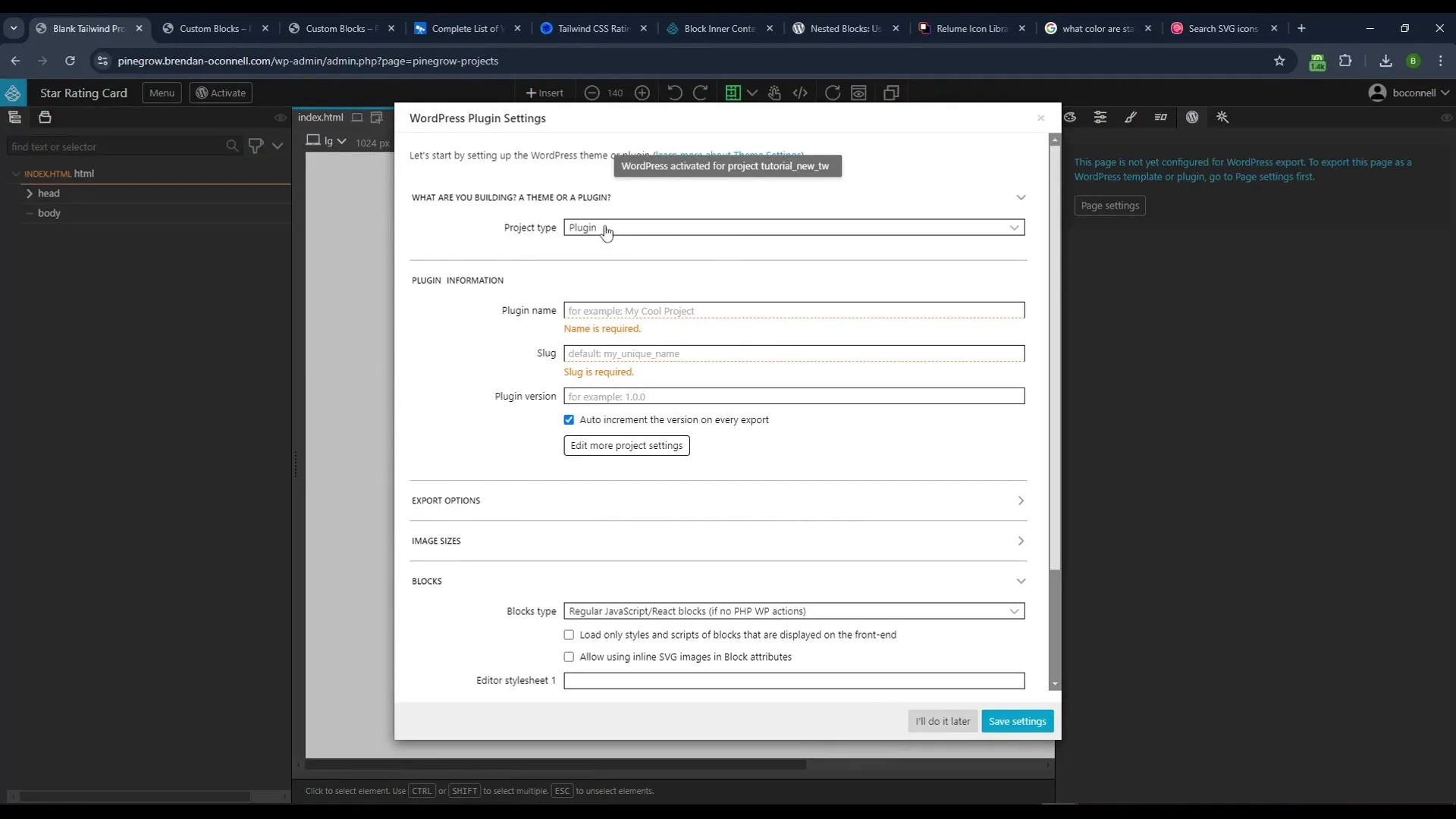 Activating WordPress in Pinegrow