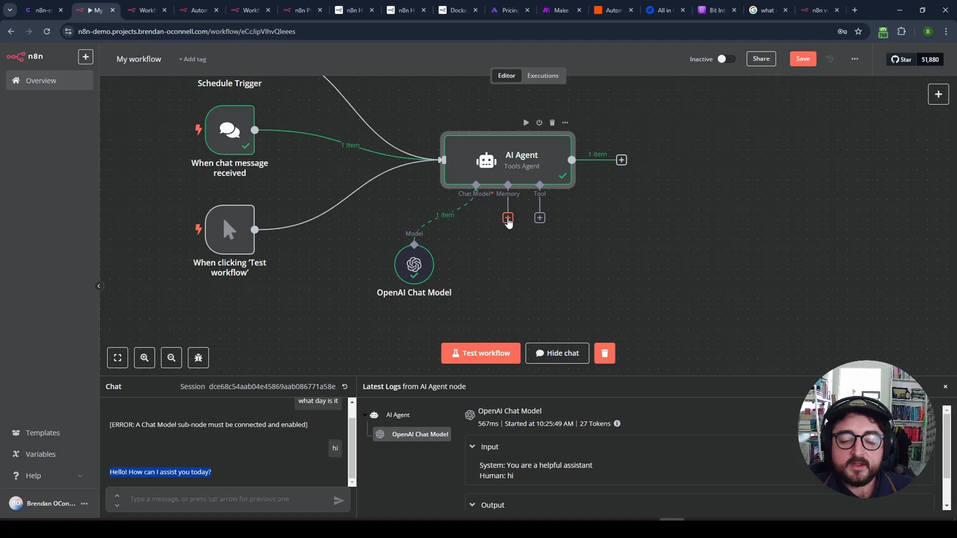 AI agent example in n8n