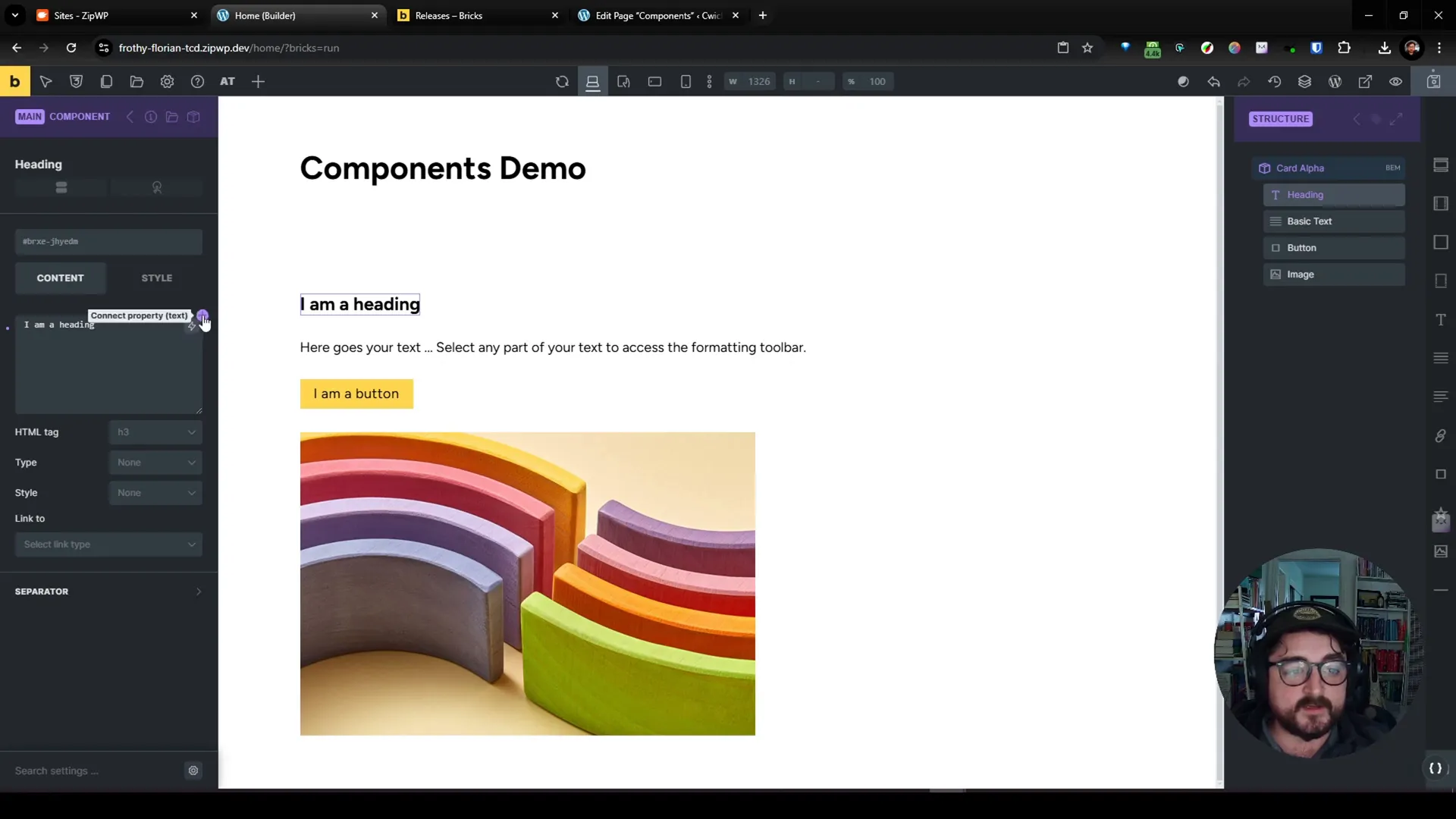 Connecting properties to the component