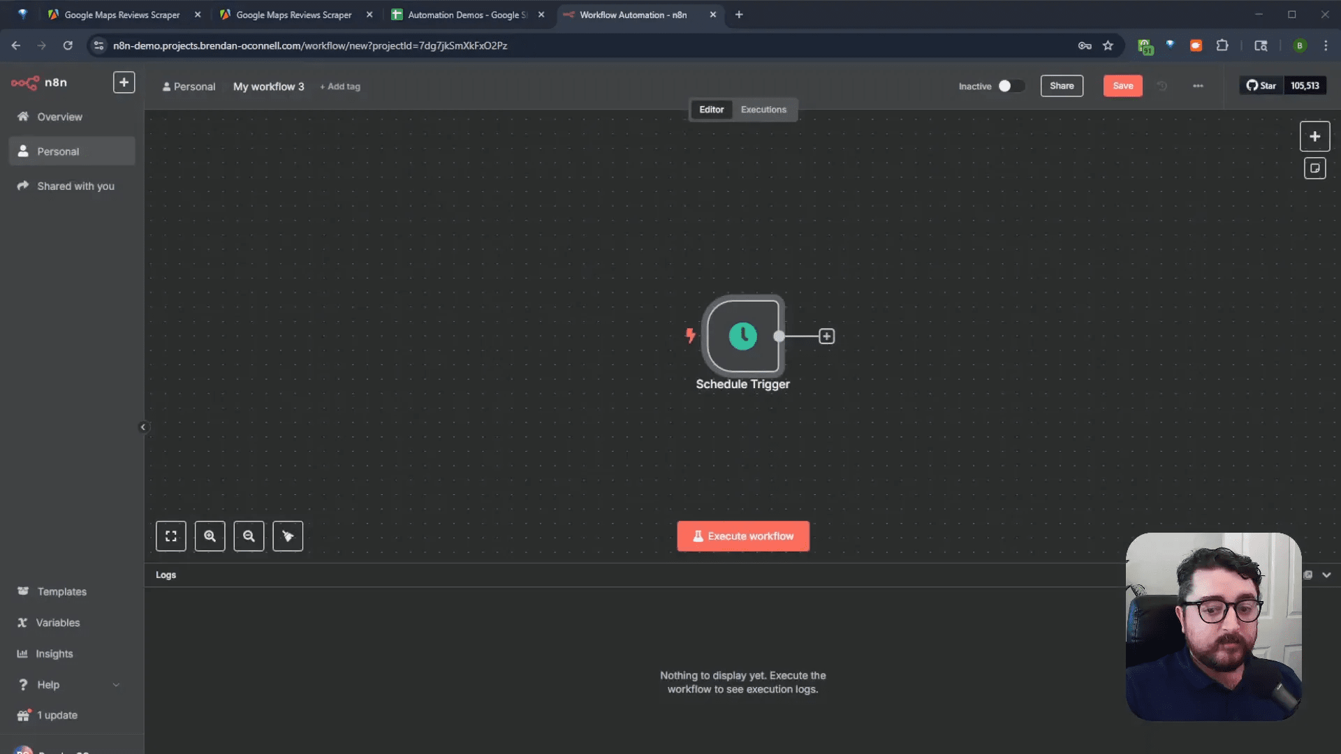 n8n workflow showing scheduled trigger and API request setup