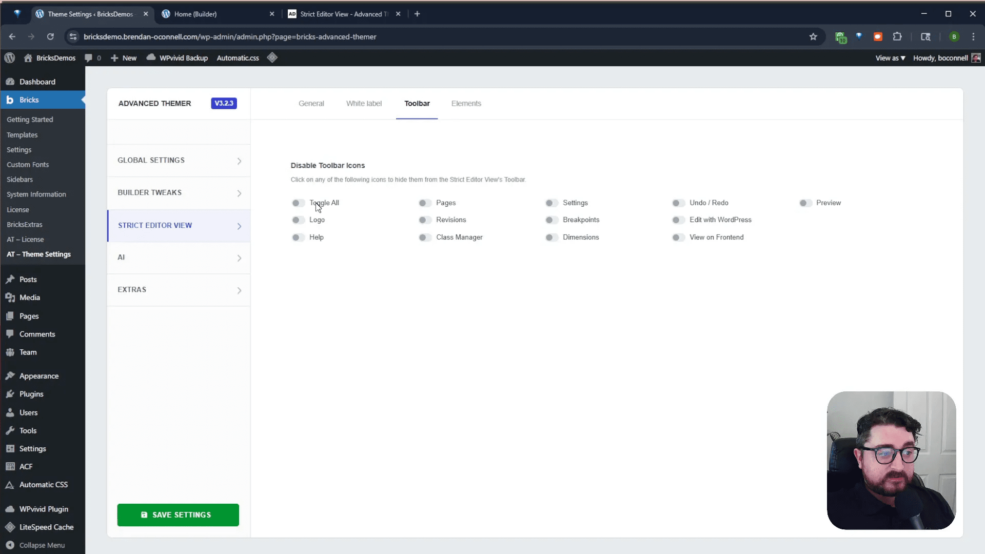 Advanced Themer strict editor view settings overview