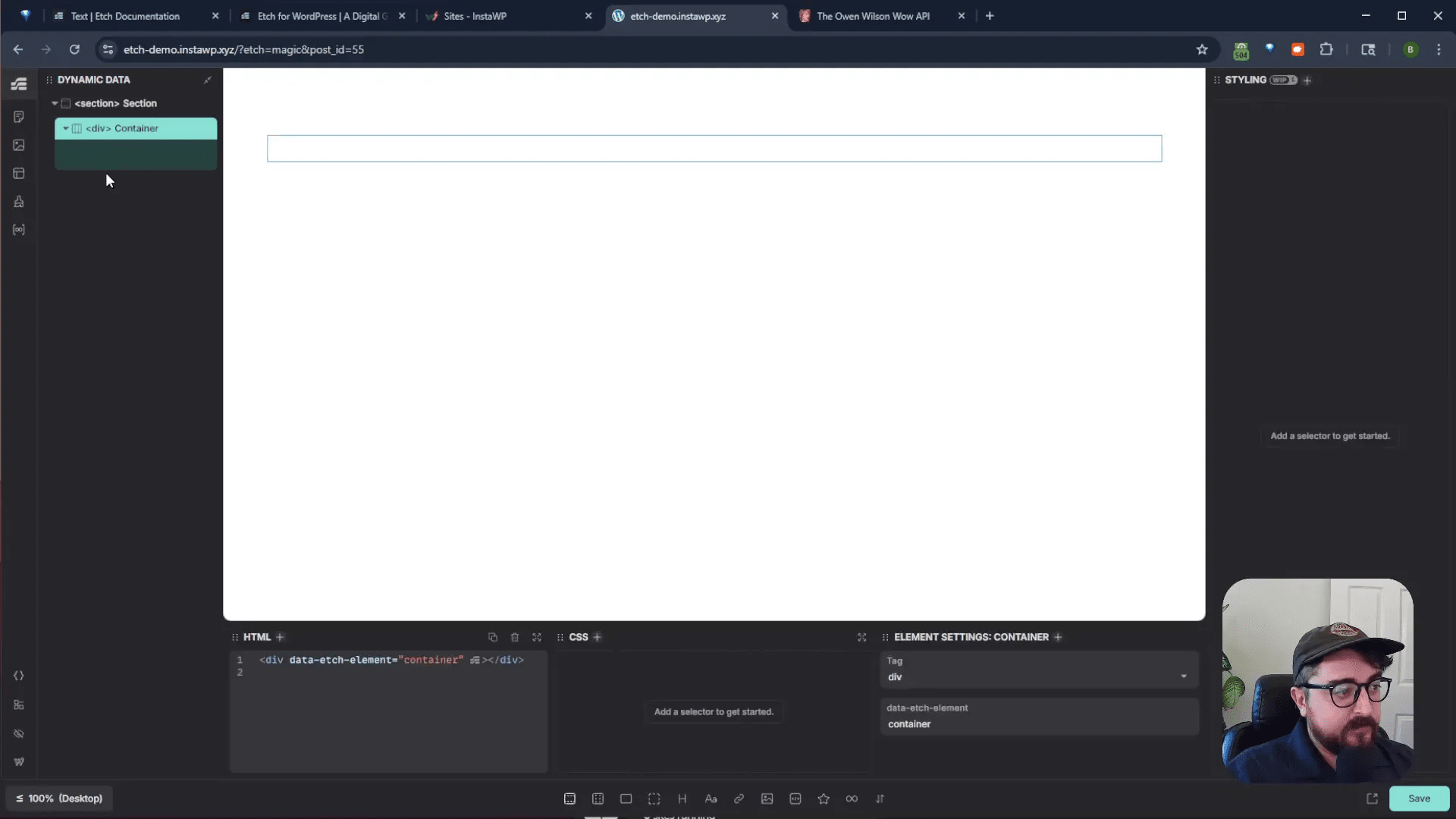 Etch WordPress page builder interface with modular drag and resize features