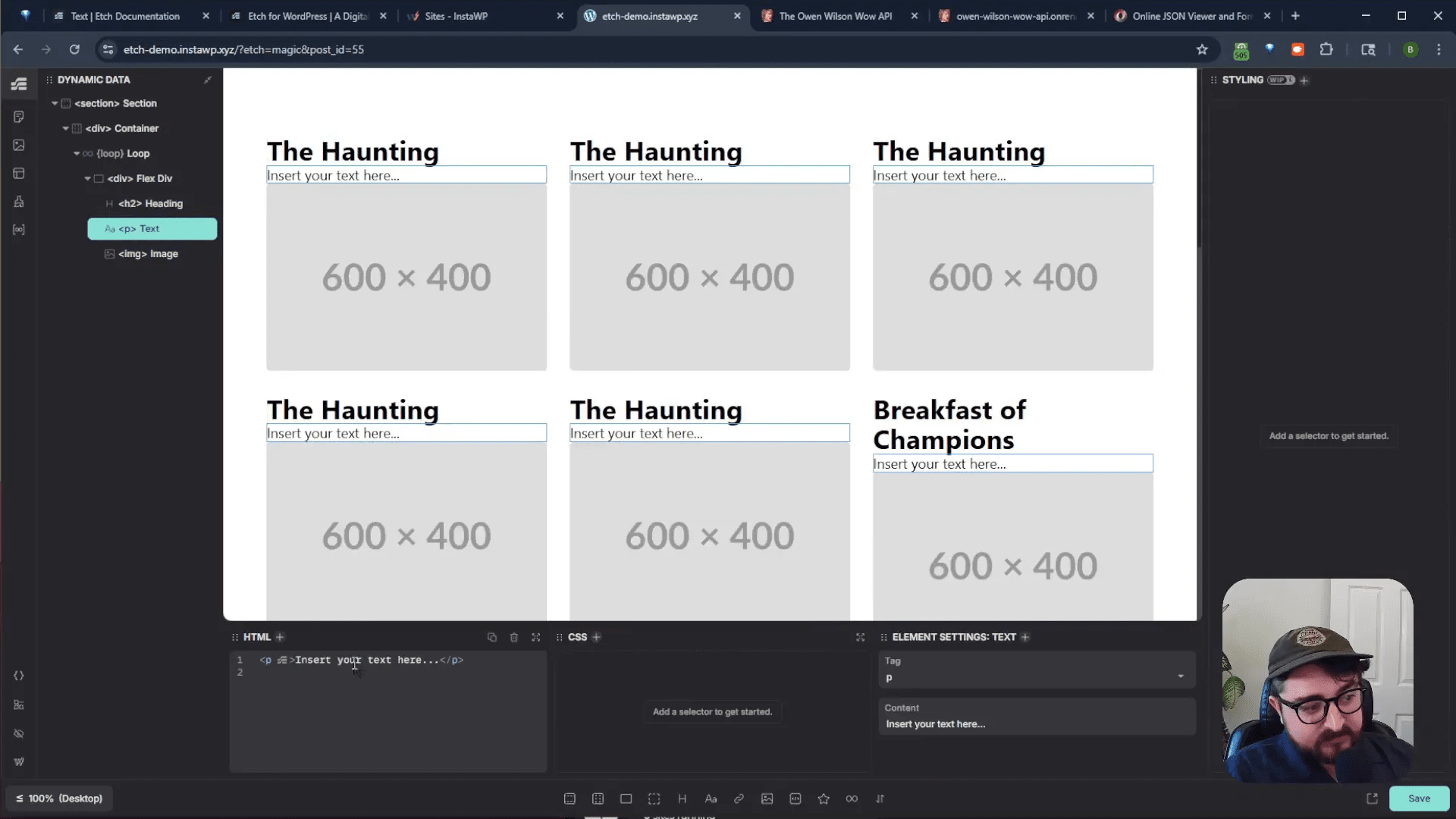 Binding JSON data fields to heading, text, and image in Etch loop